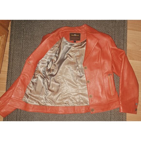 FABULOUS 100% Sheep Skin With Silk Lining Sunset Orange Sz XS - Picture 6 of 9